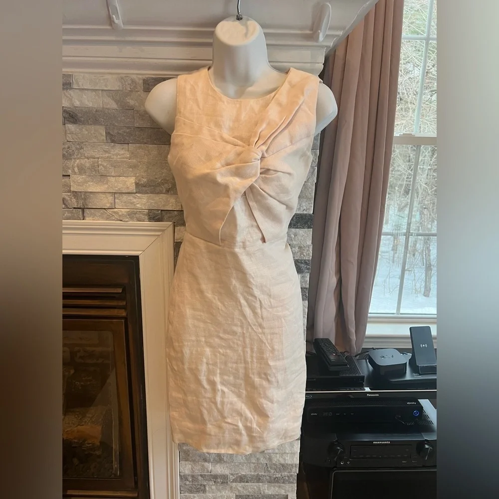 J.Crew Drape Knot Dress in Irish Linen – Size 0 – Dusty Pink Excellent Condition